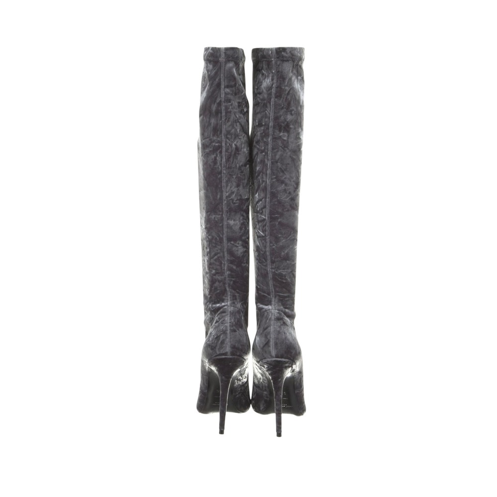 Saint Laurent Ella Gray Crushed Velvet Knee High Stiletto Boots 38.5 US 8.5 - Picture 6 of 9